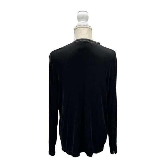 Chico’s Travelers Size 2 Large Black Open Cardigan Lace Gold Chain Trim Slinky - Picture 3 of 11